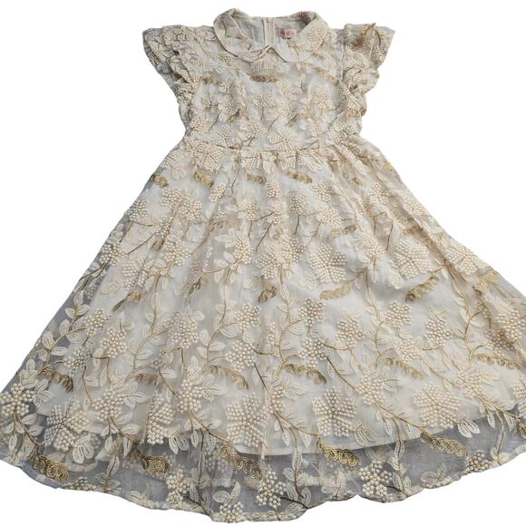 Ivy City Co. Dresses & Skirts - Ivy City Co Dress Sz 6 Cream Floral Embroidered Tulle Midi Wedding Cottagecore